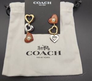 Coach Gold and Silver Heart Earrings NWT
